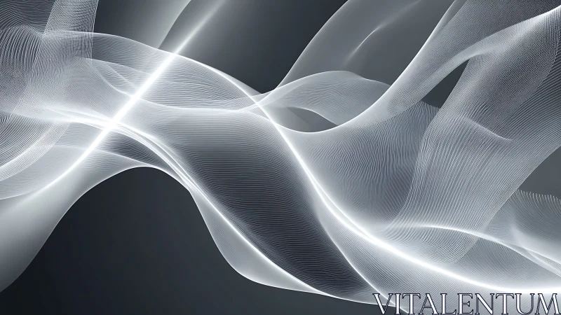 Luminous white waveforms flow across a deep graphite void