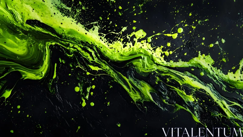 Vivid Neon Green Paint Splash on Black Abstract Background.