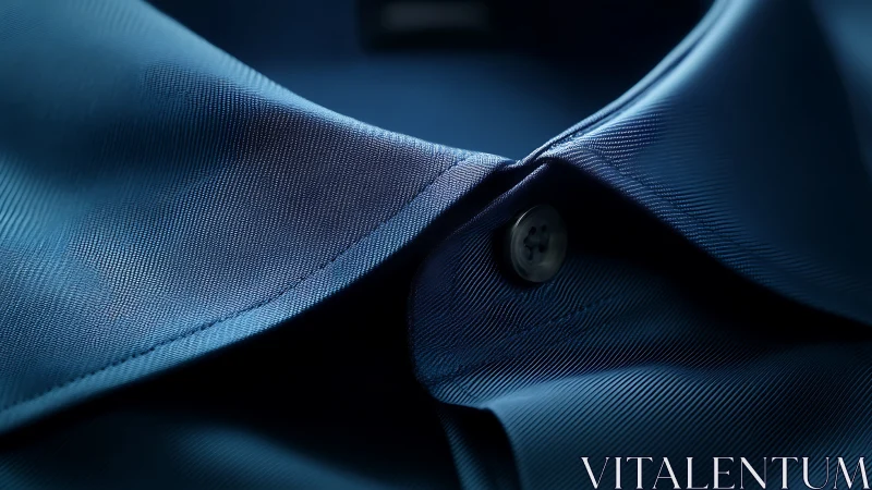 Blue dress shirt collar with button detail.