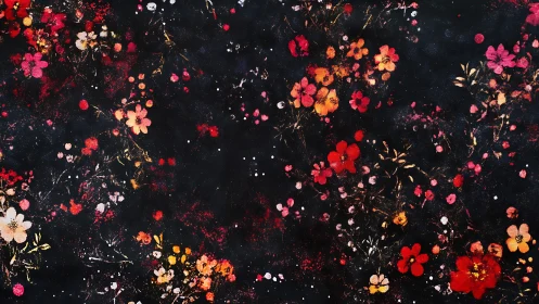 Dark Floral Composition with Radiant Blooms Against Midnight Background.