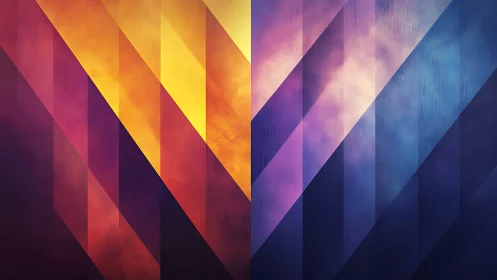 Diagonal gradient panels divide warm and cool color fields