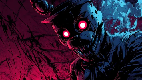 Neon-eyed nightmare bunny grinning through electric dread.