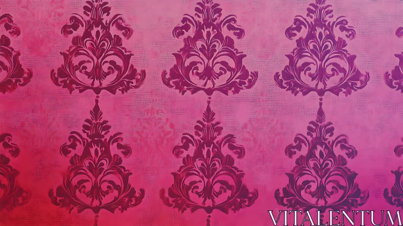 Ornate magenta damask pattern on gradient pink backdrop.