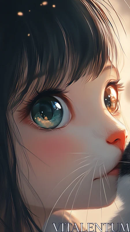 Girl with catlike features rendered in close-up profile