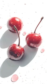 High-key digital study of wet cherries with cast shadows