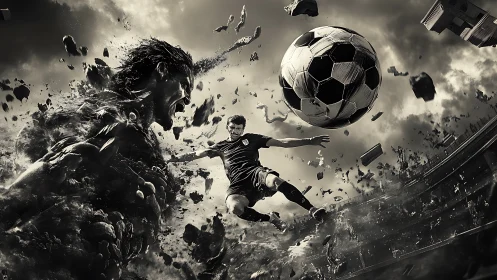 Storm of soccer energy where passion crashes into skyball.