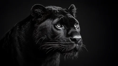 Black Leopard Portrait Against Dark Background