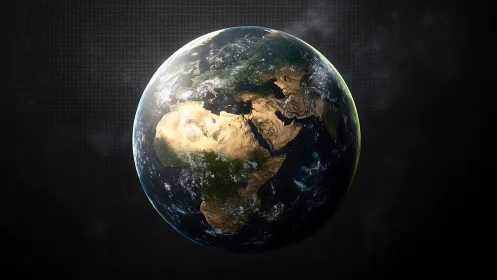 Rendered view of Earth highlighting Africa and Eurasia.