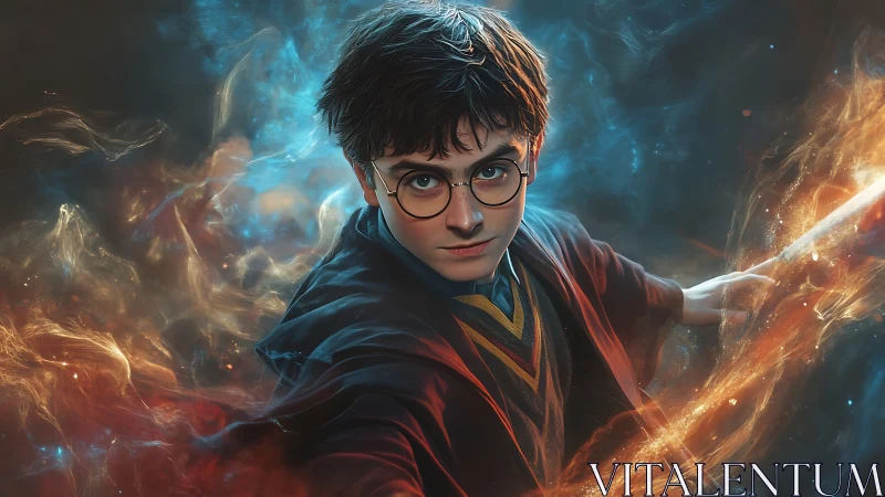 Young robed figure holds wand amid colored energy field