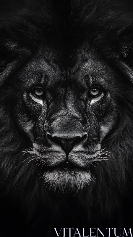 Midnight lion gaze holding quiet strength in the dark.