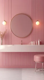 Soft pink vanity scene highlights minimalist bathroom decor.