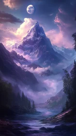 Moonlit titan of misty peaks quietly crowns the valley