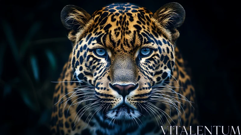 Steel-gazed leopard emerging from deep shadowed jungle.