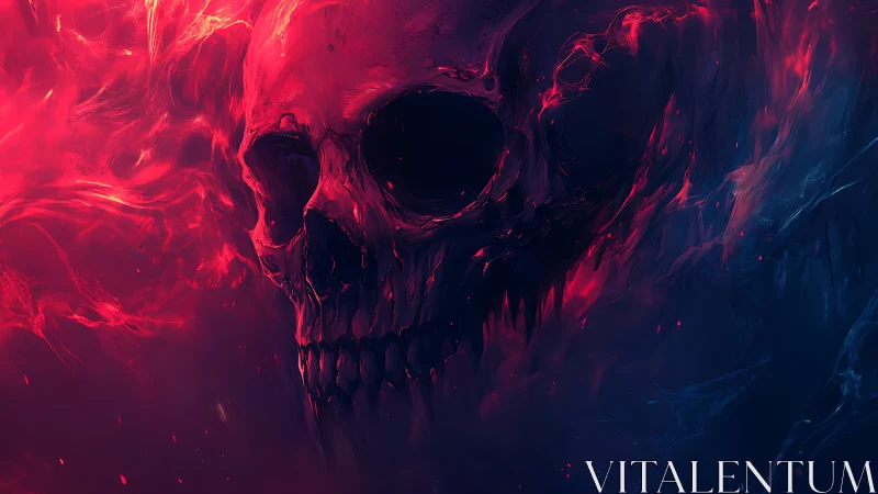 Spectral cranium emerging from bifurcated chromatic nebula.