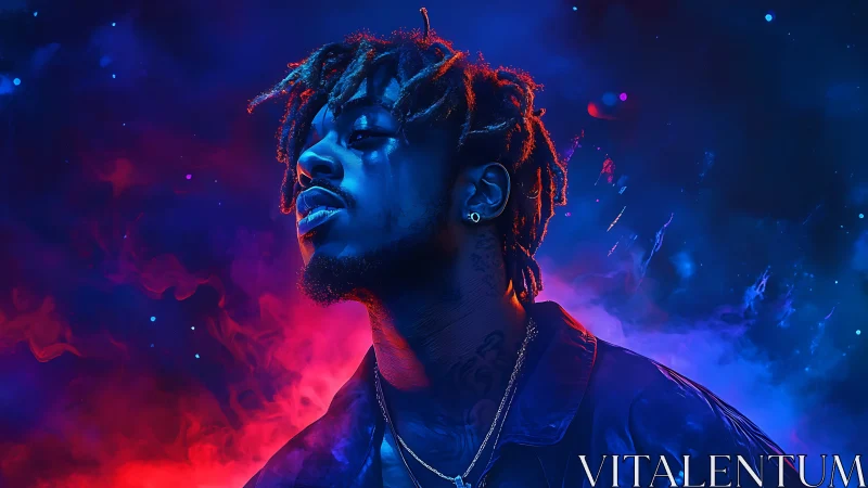 Moody neon portrait glows with bold color and quiet pride