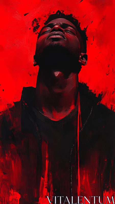 Portrait of a man in red, captured in intense emotion.