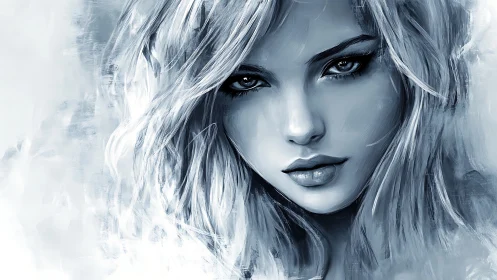 Monochromatic digital portrait applies soft brushwork and sharp contrast