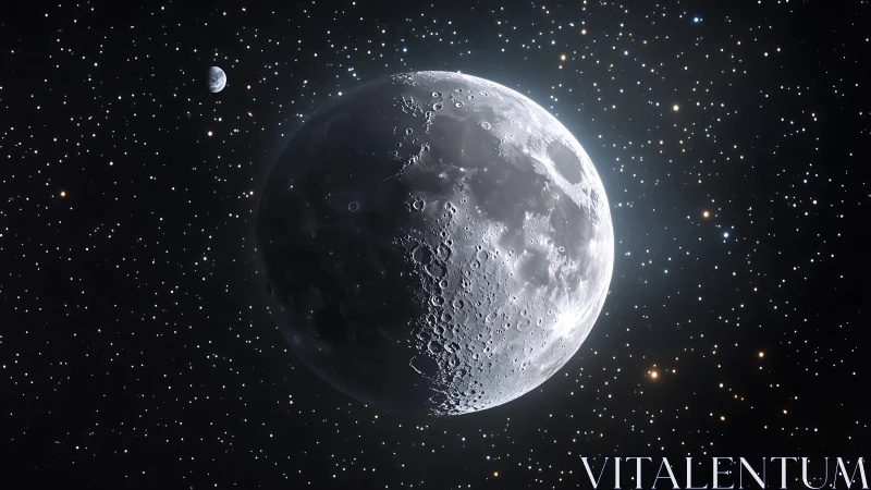 Lunar terminator rendered in high-contrast photorealistic detail