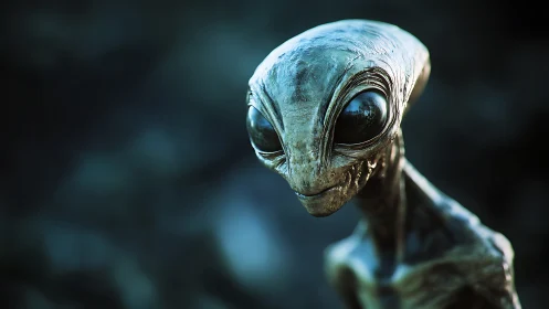 Gleaming-eyed alien wanderer in moody teal starlight gaze.