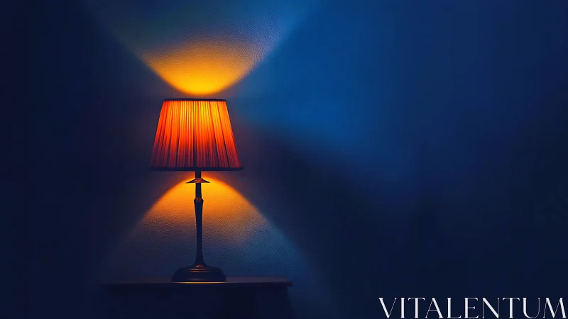 Warm bedside table lamp casting symmetric radial wall glow