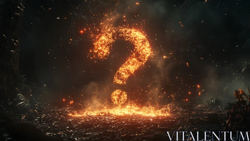 Fiery Question Mark: Explosive 3D Rendering with Dynamic Particle Effects.
