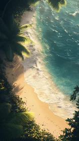 Tropical Coastal Beach With Palm Trees and Turquoise Water