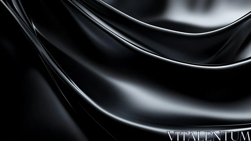 Shiny Black Silk Fabric Drapes in Abstract Minimalist Style.