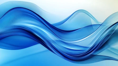 Blue translucent wave forms flow across luminous gradient space