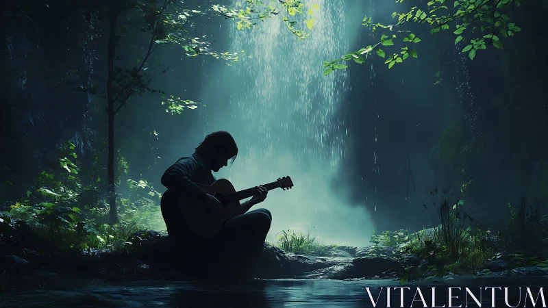 Forest waterfall hushes while a lone guitarist braids echoes