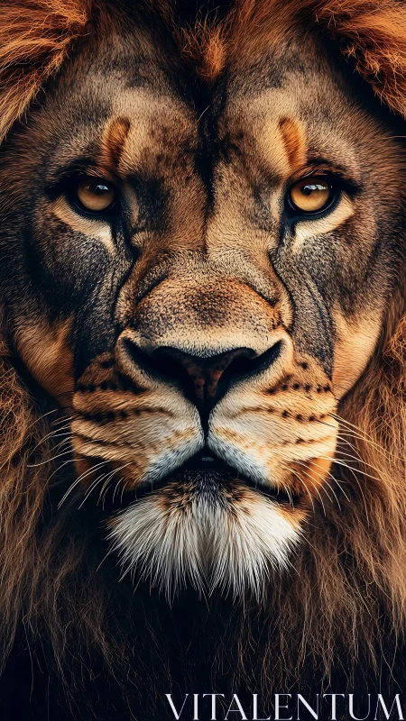 Regal lion portrait shows intense gaze and rich mane detail