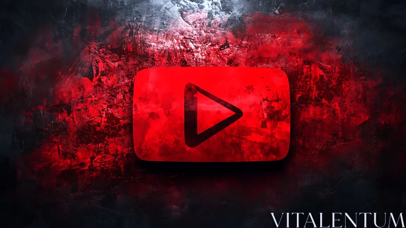 Blazing red play button pulsing on charcoal storm canvas.