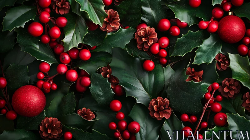 Festive holly leaves and berries create a cozy holiday welcome