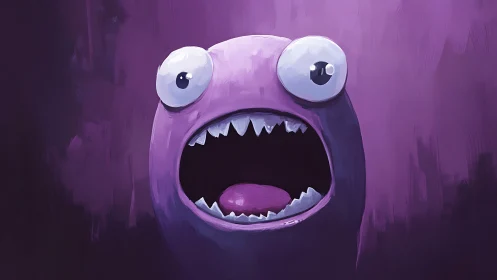 Wide-eyed purple monster gasps into a candy-night void.