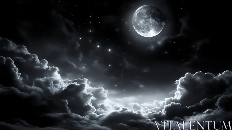 Gentle moonlight drifting over dreamy midnight clouds.