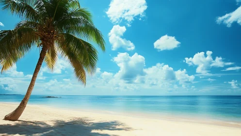 Tropical Beach Paradise. Pristine Sand, Palm, Turquoise Waters.