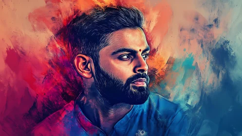 Vivid digital portrait captures a contemplative, fiery gaze