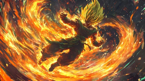 Flaming warrior spirals upward, carving a vortex of power