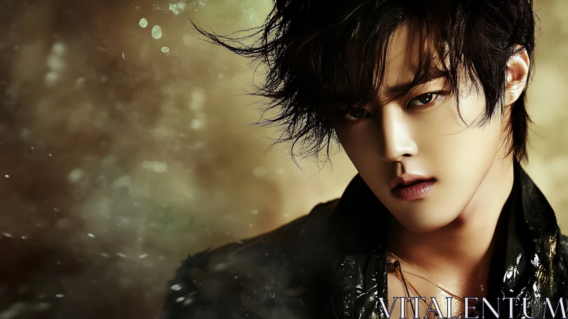 Moody digital portrait renders dramatic male character gaze