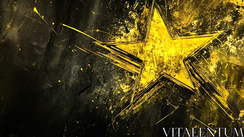 Radiant yellow star exploding through grunge darkness.