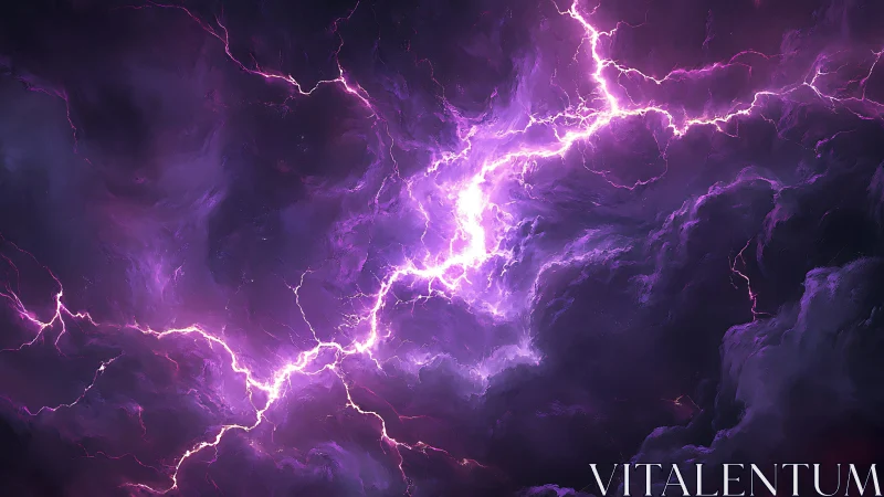 Violet lightning storm rips through swirling cosmic clouds.