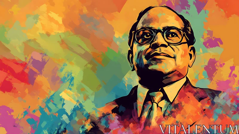 Portrait of suited man on multicolor abstract background.