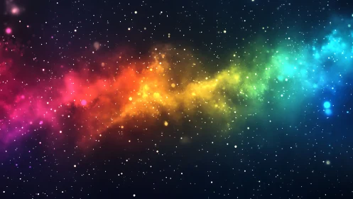Prismatic nebula stream across star-dense cosmic void.