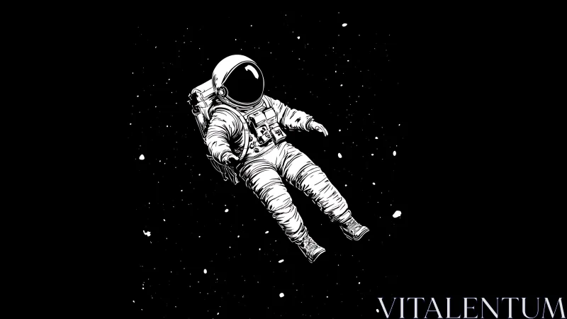 Lone astronaut drifts calmly through a silent starry void