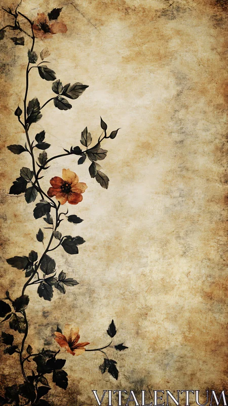 Soft vintage vine of flowers curls along a warm aged wall