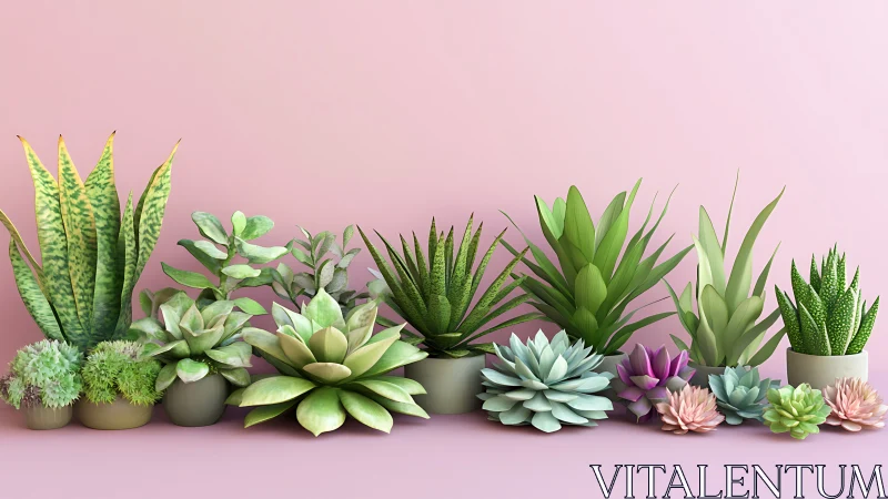 Pastel succulent arrangement against soft pink wall backdrop.