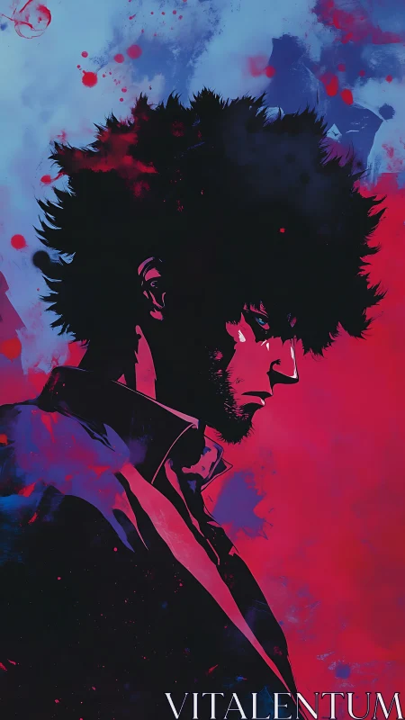 Side-lit anime portrait uses high-contrast silhouette and bicolor field