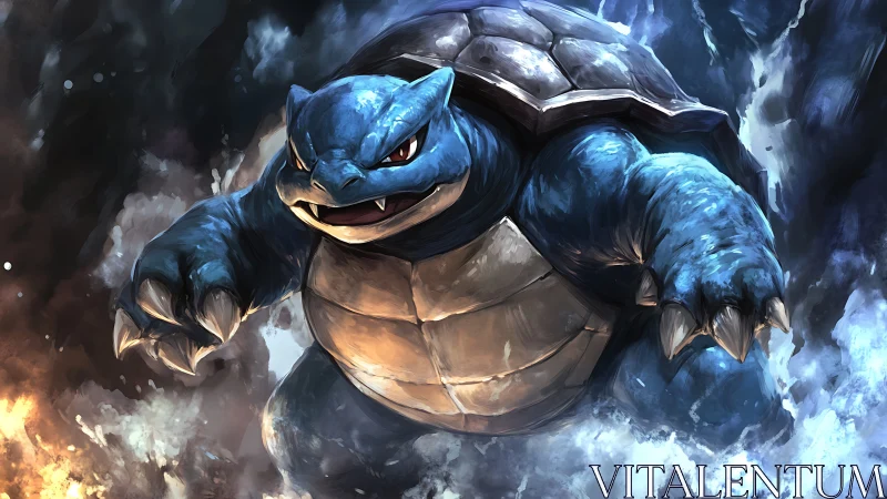 Blastoise charging through swirling elemental waterstorm.