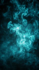 Turquoise illuminated smoke forms diffuse vertical plumes
