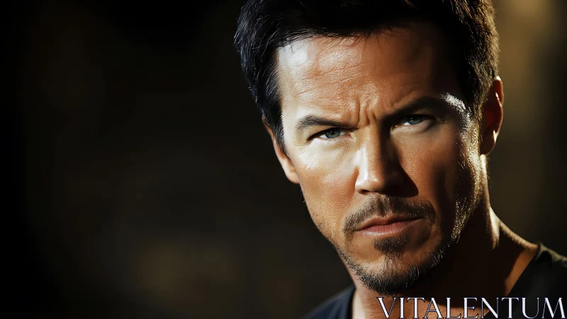 Intense portrait of a determined man in warm studio light.