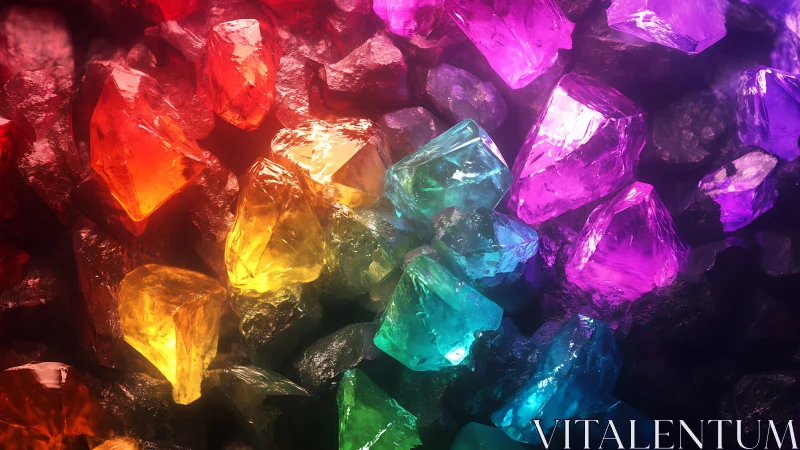 High-saturation 3D-rendered crystals with caustic light refraction